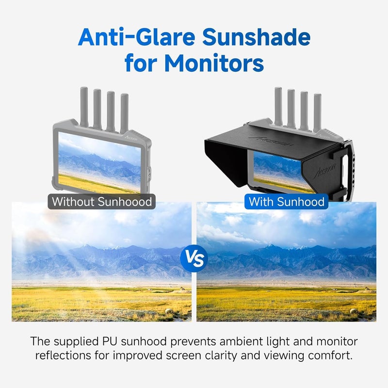 Accsoon CineView M7 Pro 7 inch Camera Field Monitor Cage Kit with Detachable Sunshade for CineView M7 Pro Wireless Video Transmitter&Receiver& Monitor with Multiple Anti-Rotation 1/4” Mounts, 222g - Image 3